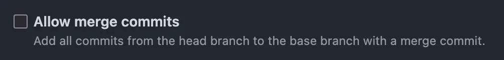 allow merge commits github setting